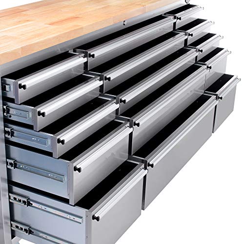 72-inch Stainless Steel Rolling Tool Chest with 15 Drawers, Mobile Workbench, Assembled Large Tool Box Lockable Storage Cabinet with Wheels for Garage Workshop (72'' w/15 Drawers) - size: 72'' w/15 drawers - Stainless Steel