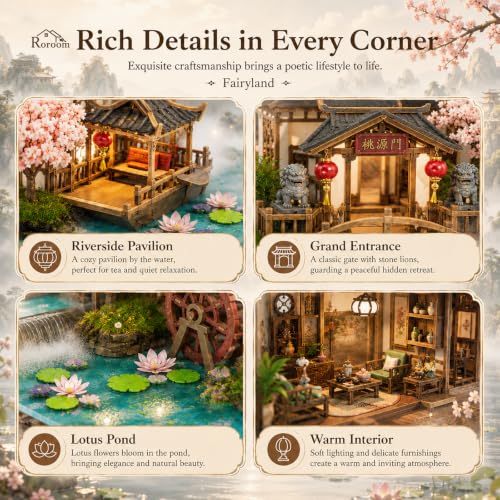 Roroom DIY Miniature House Kit, Fairyland Pavilion Dollhouse Kit - color: Upgraded Version of the Fairyland
