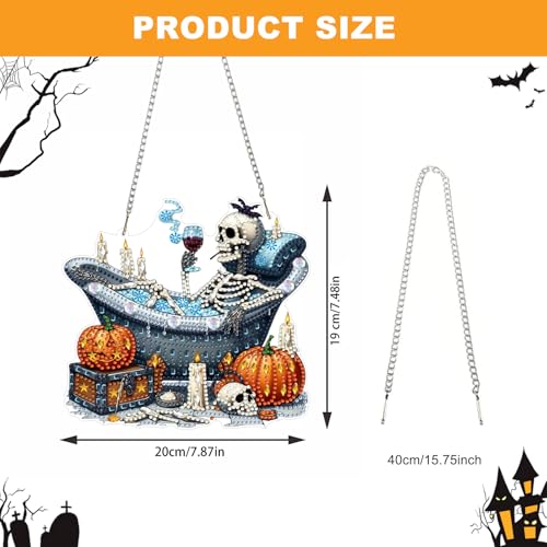NAIMOER Halloween Diamond Art Hanging Kits for Adults, Skull 5D Special Shaped Rhinestone, DIY Acrylic Diamond Art Painting Window Pendants Home Garden Wall Hanging Ornament Kits, Double Sided - color: Halloween Skull