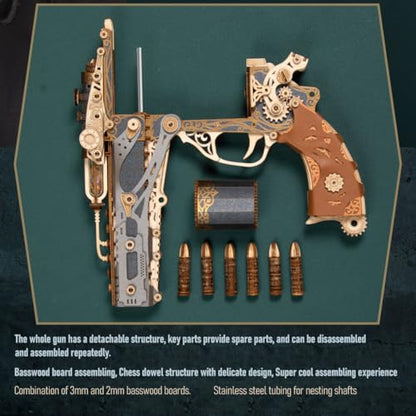 Gifts for Men，Revolver 3D Wooden Puzzle Kits, Compatible with Wooden Bullets DIY Handcrafted Creative Steam Assembly Kit for Adults, 2025 Gifts（Kit Version/318PCS/Black - style: Black