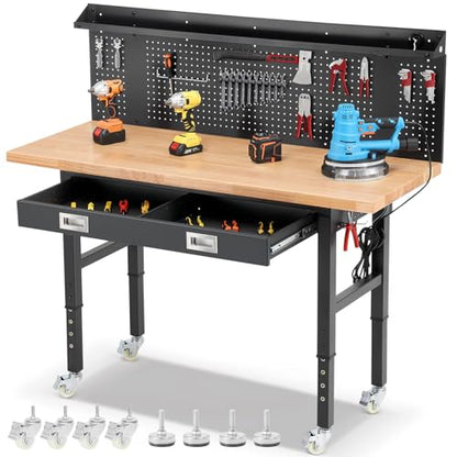 ENJOYWOOD 60" Rolling Workbench with Drawers, Adjustable Height