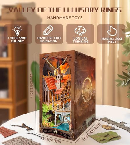 Spilay Book Nook Kit for Adults, Magic Miniature House Building Kit - color: Valley of the Illusory Rings With Dust Cover