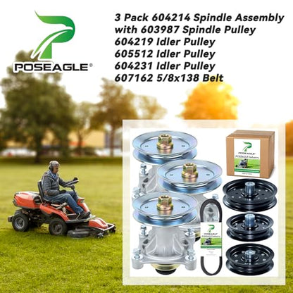 3 Pack 604214 Spindle Assembly for Hustler Raptor 52 inch Spindles - size: A19 3x604214 Spindle Kit