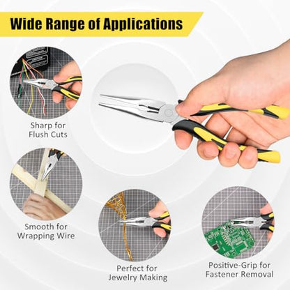Long Needle Nose Pliers-8’’Soft Grip with Wire Cutter for Home,2pcs - size: Two-8in