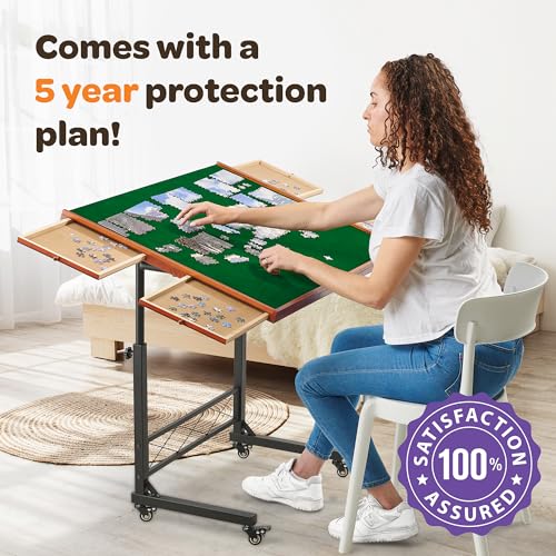 JoyBerri Jigsaw Puzzle Table with Drawers – Adjustable Height, All Ages - style: Green