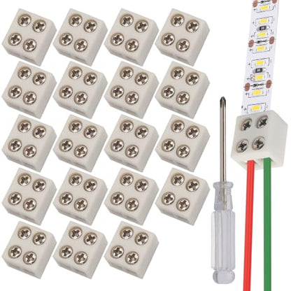 20 Pcs 2 Pin 8mm LED Strip Connector, Solderless Screw Terminal - size: 2Pin 8mm