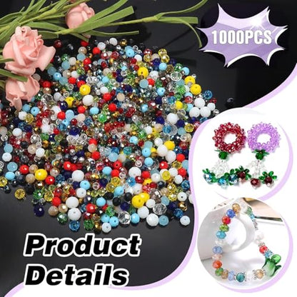 1000 Pcs Rondelle Faceted Glass Beads Crystal Glass Beads for Jewelry Making 4/6/8mm Faceted Briolette Rondelle Bead with Container for Earrings,Necklaces,DIY Beading Projects (Mix) - color: mix