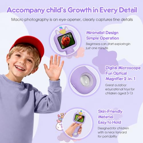 2.4" Screen Kids Microscope, 4K Handheld Digital Microscope - color: Purple