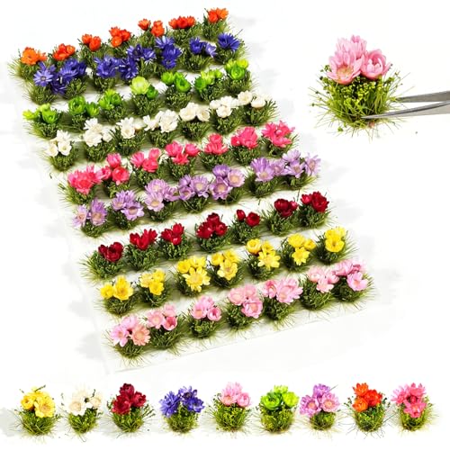 Warmtree 63 Pcs Miniature Colorful Flower Cluster Static Grass Tufts - color: Color a