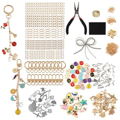 Olnverath 325Pcs Lip Gloss Keychain Making Kit with Charms, Including Keychain Clips Extender Chain Charms Jewelry Plier, Jewelry Making Kit for Custom Keychains and DIY Crafting(Alloy)