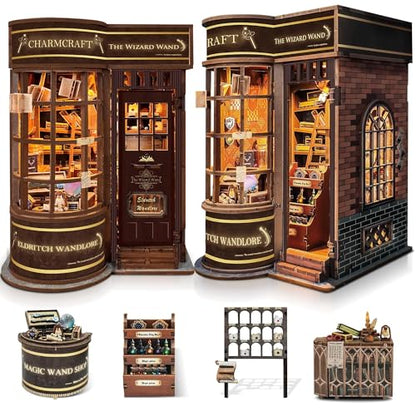 SUNNINO Book Nook Kit DIY Miniature Magic Wand Shop Dollhouse for Adults - color: Wand Shop Brown