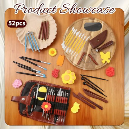 52 PCS Pottery Tools Kit for Sculpting, Clay Carving Tool Kit with Storage Bag, Ceramics Modeling Tools Set, for DIY Handcraft Modeling, Trimming, Shaping, Carving, Dotting