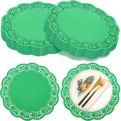 Yexiya 200 Pcs Lace Paper Doilies 14 Inch Round Foil Placemats, Green - color: Green