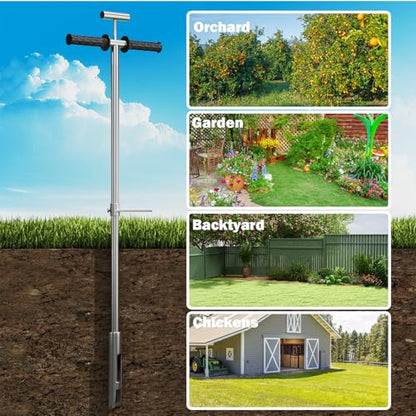 42" Soil Sampler Probe, 304 Stainless Steel with Ejector and Foot Pedal Reusable Sample Bag, T-Style Handle Sampling Soil Probe Test Kits for Lawn Garden Farm Agriculture Golf Course Soil Sampling