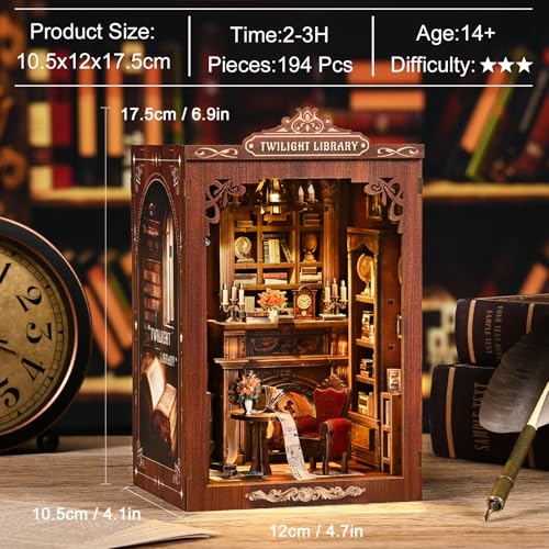 DIY Miniature House Kit, Library Book Nook Kit, 3D Wooden Puzzles Bookshelf Craft Kits, Dollhouse Kit with LED Light, Mini Building Kit for Adults Teen to Build (Twilight Library) - style: Twilight Library