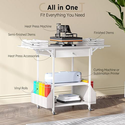Crafit Foldable Heat Press Table, Hold 36 Vinyl Rolls, Large with Wheels - color: Enlarged Size - White