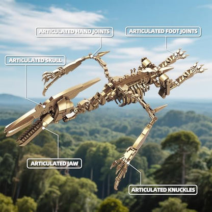 Pterosaur Dinosaur Skeleton Building Blocks Detailed Fossil Model with Adjustable Wings & Joints STEM Learning Construction Toy Educational Gift for Kids Teens and Paleontology Fans - style: Pterosaur Fossil