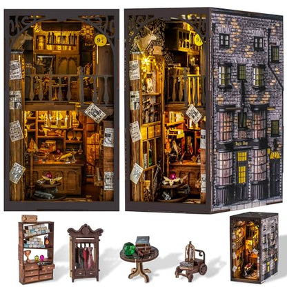 Wimlade DIY Book Nook Kit, Miniature Book Nook kit, Wooden 3D Puzzle Bookend Bookshelf Insert Decor, Halloween/Christmas Decorations/Gifts for Adults and Teens