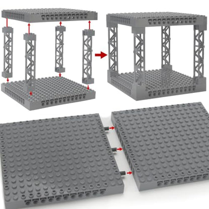 Plates 16x16 with Support Girder Set Multi-Tier Display Shelf - color: Dark Bluish Gray, size: 8 PCS