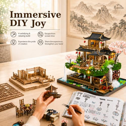 Roroom DIY Miniature House Kit, Fairyland Pavilion Dollhouse Kit - color: Upgraded Version of the Fairyland