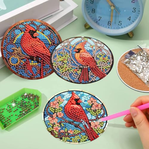 Christmas Cardinal Diamond Art Coasters Kit,8 Pcs Diamond Painting Coasters - color: Cardinal