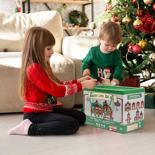 Wondertoys 208 Pcs Wooden Log Set - Classic Building Logs Ages 3+ - Best Retro Building Gift Set for Boys - Creative Construction Engineering Educational Gifts - style: 208PCS Classic