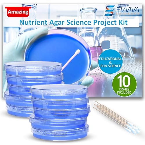 Evviva Sciences Nutrient Agar Petri Dishes Science Project Kit, Pre-Poured Agar Plates for Science Experiments, with Experiment eBook (Blue) - color: Blue