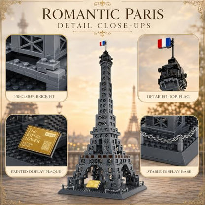 Eiffel Tower Building Set 976 Pieces Paris Architecture Model Kit with French Flag & Nameplate, Romantic France Landmark Souvenir Gift 3D Construction Puzzle for Adults & Teens - style: Eiffel Tower