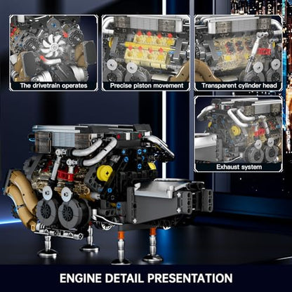 Mould King W16 Engine Kits that Runs, Build Your Own Twin V8 Engine, Visible Car Motor Blocks Set, Physical Science Experiment Models for Teens, Best STEM Toy Gifts for 14+ and Adult 10131 (952 Pcs) - style: W16 Engine