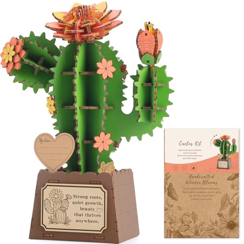 3D Puzzles for Adults, Cactus DIY Wooden Flowers Building Kit - style: Cactus