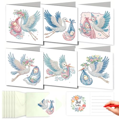 DDGYP 6 PCS Diamond Art Painting Greeting Cards with Envelopes,5.9x11.81In - color: whitege