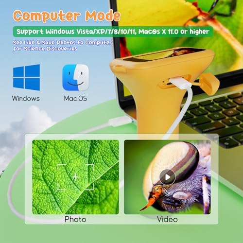 SKYBASIC Digital Microscope for Kids, 2" Screen 1000X Handheld Microscope HD Pocket Portable Microscopes Camera, Science Edu Fun Birthday Gifts Toys for Ages 4-12 Children Students Boys Girls -Yellow - color: 2"-Yellow