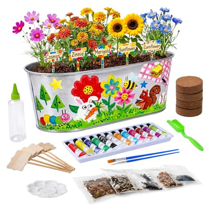 Large Paint & Plant Flower Growing Kit for Kids with 5 Flower Seeds, Gift Ideas Age 5 6 7 8-12 Years, Fun Kids Gardening Set, Birthday Crafts Gifts for Girls & Boys, Art Projects for Ages 5-12 Years