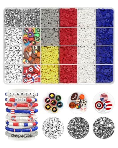 ClaBead Bracelet Making Kit for Boys, 3200Pcs Boy Bracelet Making Kit with Red White and Blue Clay Beads - color: Red and Blue