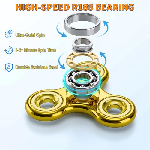 Fidget Toys Adults,Electroplated Metal Fidget Spinner Stress Reducer,High Speed 3-5 Min Quite Spins,Fidgets for Adults & Teens & Kids Age 6+(Golden) - color: Golden
