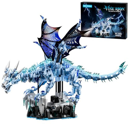 Mechanical Dark Ice Dragon Building Block Set with Hand Crank Motion Movable Head, Wings & Limbs Fantasy Dragon Model Kit for Teens & Adults - color: Ice Dragon