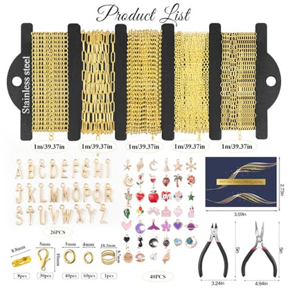 Wurosi 1927PCS Jewelry Making Supplies Kit for Adults,Natural Stone Beads - color: Gold-16.4Ft+Pendants