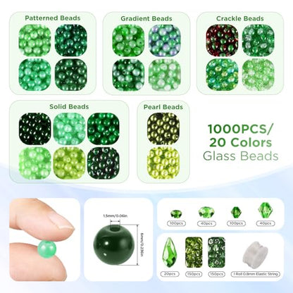 Funtopia 1600pcs Green Glass Beads for Bracelets, 6mm Crystal Beads - color: #10 Green, size: 6mm