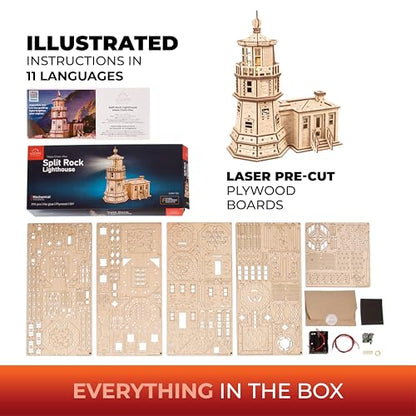 UGEARS Split Rock Lighthouse 3D Wooden Puzzles for Adults – Wooden Model Kits for Adults, Crafts for Adult, Model Kits to Build, Wooden 3D DIY Model Brain Teaser, Hobby Set