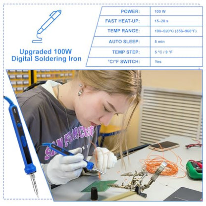 100W Digital SMD/SMT Soldering Practice Kit for Beginners, 3 PCB Training Boards, 180–520°C Temp Control, Auto Sleep, 1206/0805/0603/0402 Training, QFP44 & SOP-14 IC Practice - color: 100w Digital Iron Kit With 3 Boards