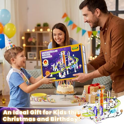 Space Roller Coaster Building Set with Light Up Solar System Gifts for Kids