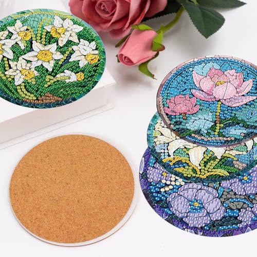 Diamond Art Coasters Kits, 8 Pcs Flowers Diamond Painting Coasters Kits - color: Colorful Flower