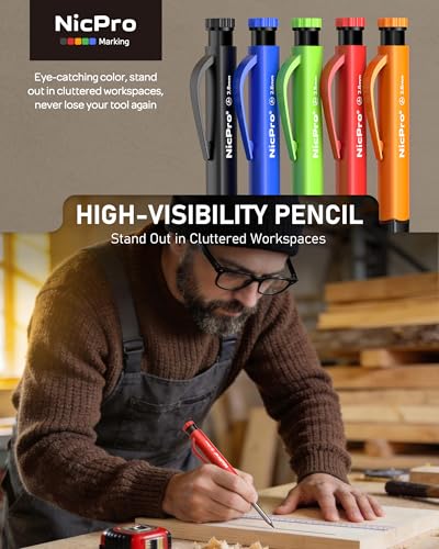 Nicpro Carpenter Pencil with Sharpener, 5 Pack Pencils for Construction - size: 5 PACK