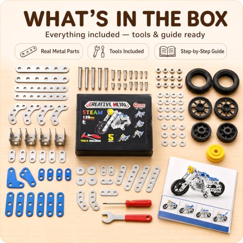 Ferthor Fun Creative Set Motorcycle,Stem Building Projects Toys for Kids 8 9 10 11 12+ Year Old,Metal Building Construction Model kit, 5 in 1 Motobike Building Blocks Steam Educational Toys(139PCS) - size: Motorcycle series 139PCS