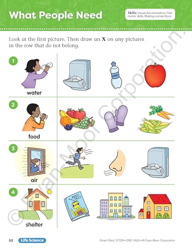 Evan-Moor Smart Start STEM Workbook, Grade PreK, Science, Technology, Engineering, Math, Hands On Activities, Problem Solving, Critical Thinking, Fine Motor Skills, Sequencing, Animals, Homeschool