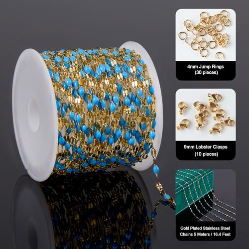 UMAOKANG Gold Plated Stainless Steel Blue Enamel Chain for Jewelry Making - color: Gold-Blue Enamel