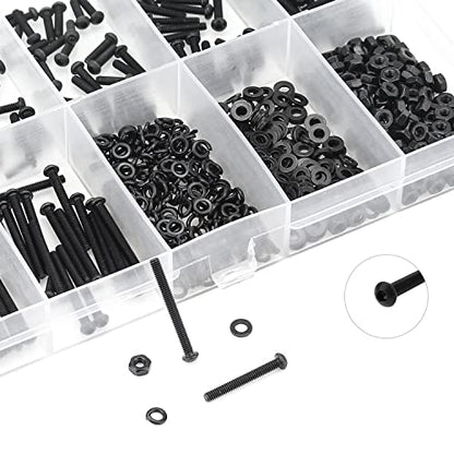 HELIFOUNER 560 Pieces M2 x 4mm /6mm /8mm /10mm /12mm /16mm /20mm, Button Head Socket Cap Screws Bolts Washers Nuts Kit, 10.9 Grade Alloy Steel, Full Threaded, Black - size: M2, style: Button Head