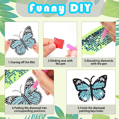 YUE ZHE 12 PCS Butterfly Diamond Art Kits for Adults Double Sided Diamond Art Keychains Butterfly DIY 5D Painting Keychains Kits for Adults Beginners DIY Crafts - color: Butterfly