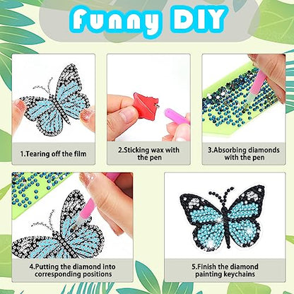 YUE ZHE 12 PCS Butterfly Diamond Art Kits for Adults Double Sided Diamond Art Keychains Butterfly DIY 5D Painting Keychains Kits for Adults Beginners DIY Crafts - color: Butterfly