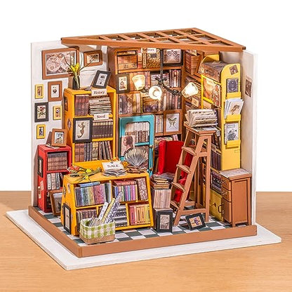 ROBOTIME DIY Miniature House Kit Miniature Dollhouse Kit Tiny House Kit for Adults Library House Kits Best Birthday Gifts for Teens(Sam's Study) - color: Sam's Study